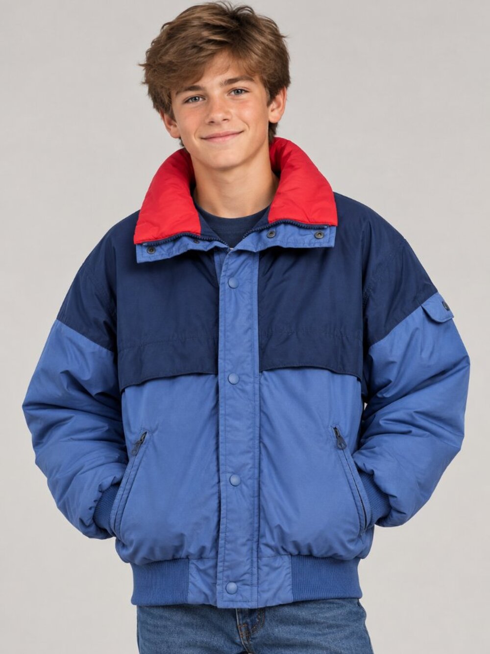 Vtg Skyr Kids Coat Ski Jacket Size Youth 18 Teen Blue Red Colorblock 80s Retro